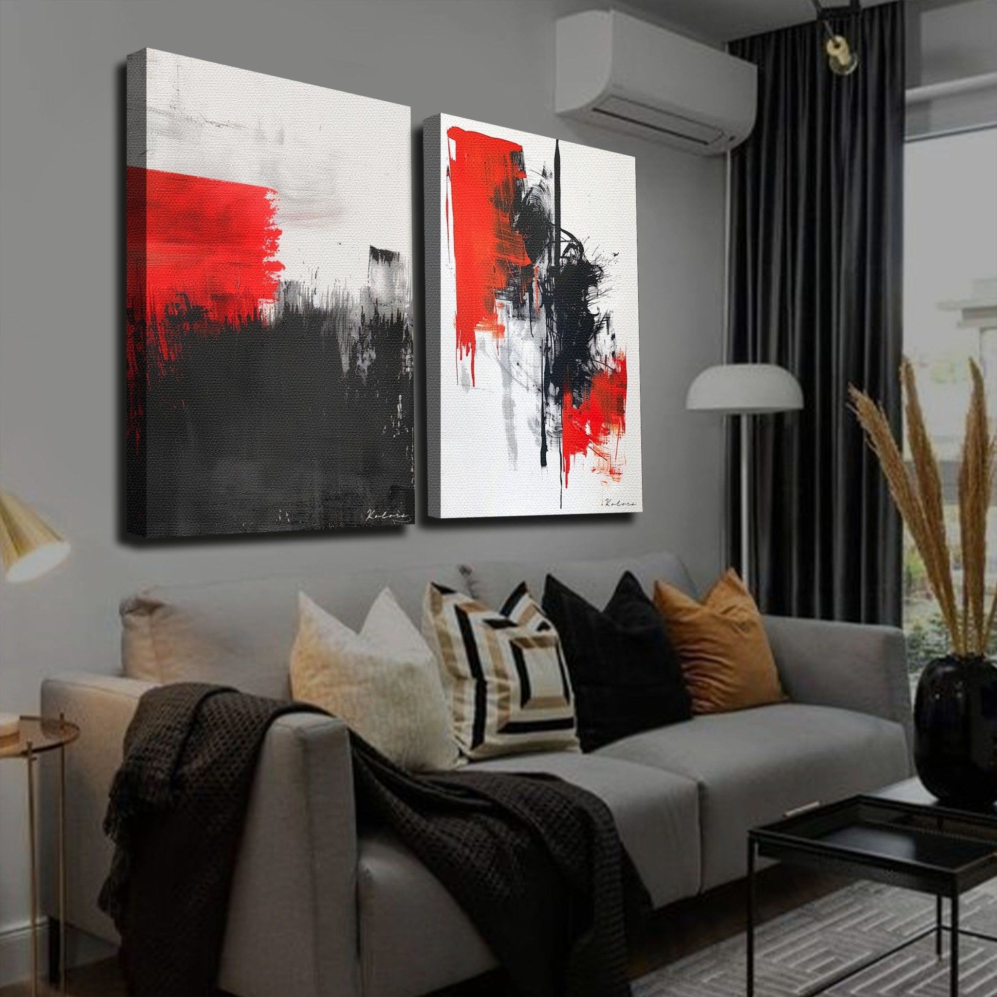 Tableaux décoratifs Pack - Dyptique Abstrait rouge et noir - kolors brand