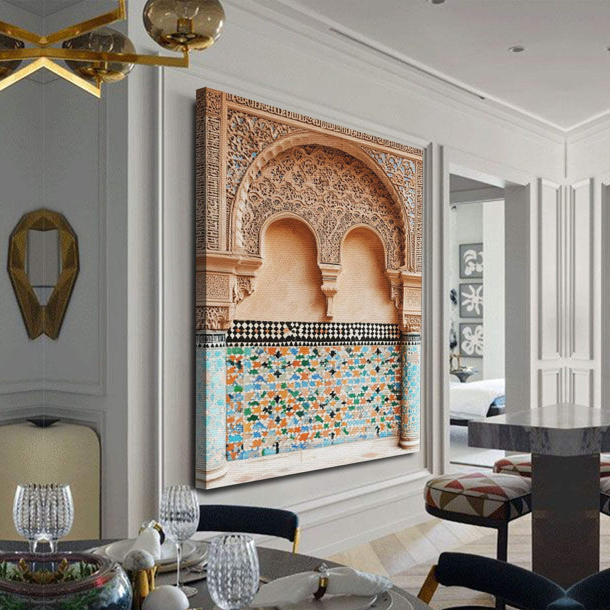 Triptyque Décoratif Marocain En Bois, Ornement 3D, Décoration Murale Style Marocain, Neuf