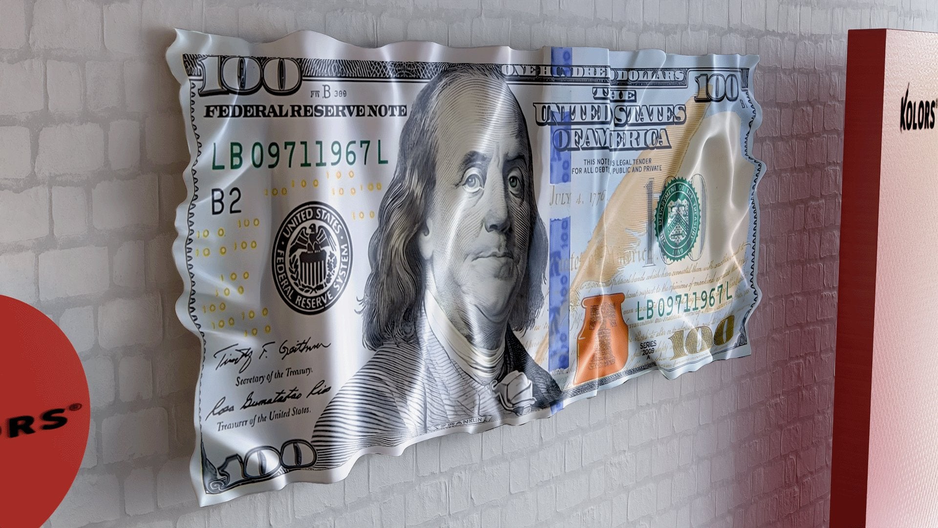 100 dollars - Tableau froissé - kolors brand