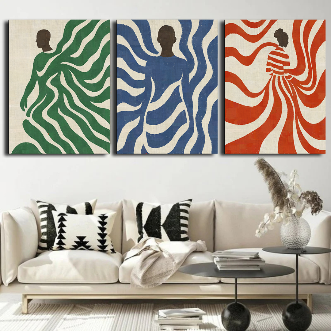 Decorative Paintings Pack - The Abstract Touch Black and Blue Tryptic