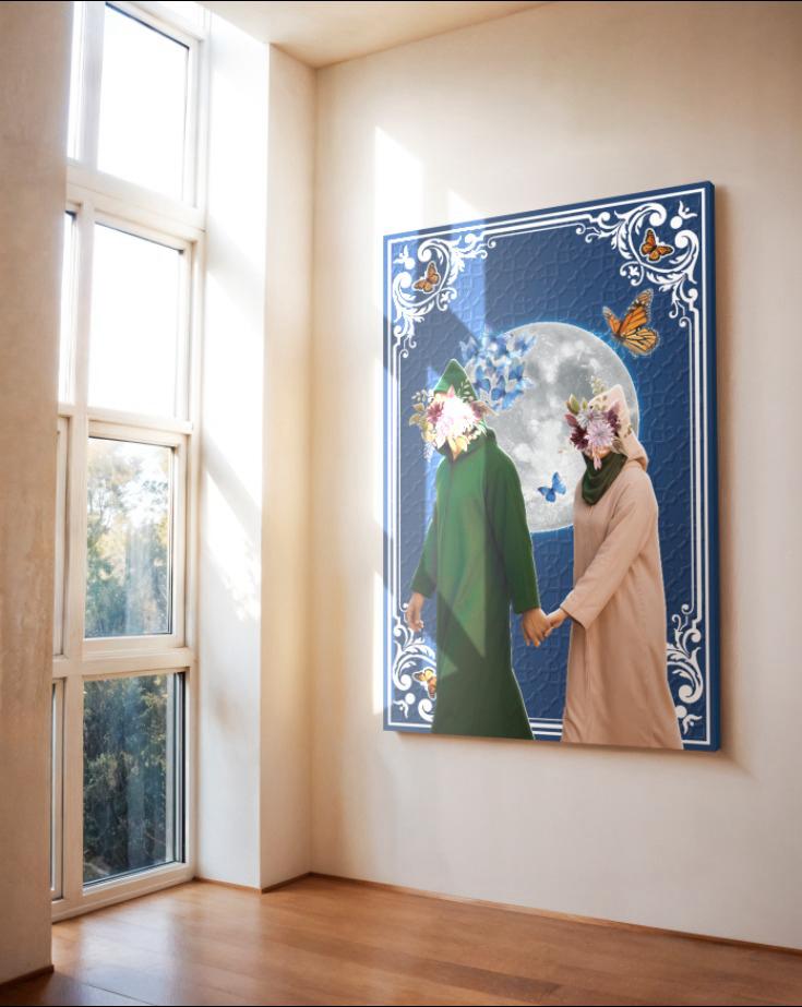 Tableau décoratif - Lune et papillons